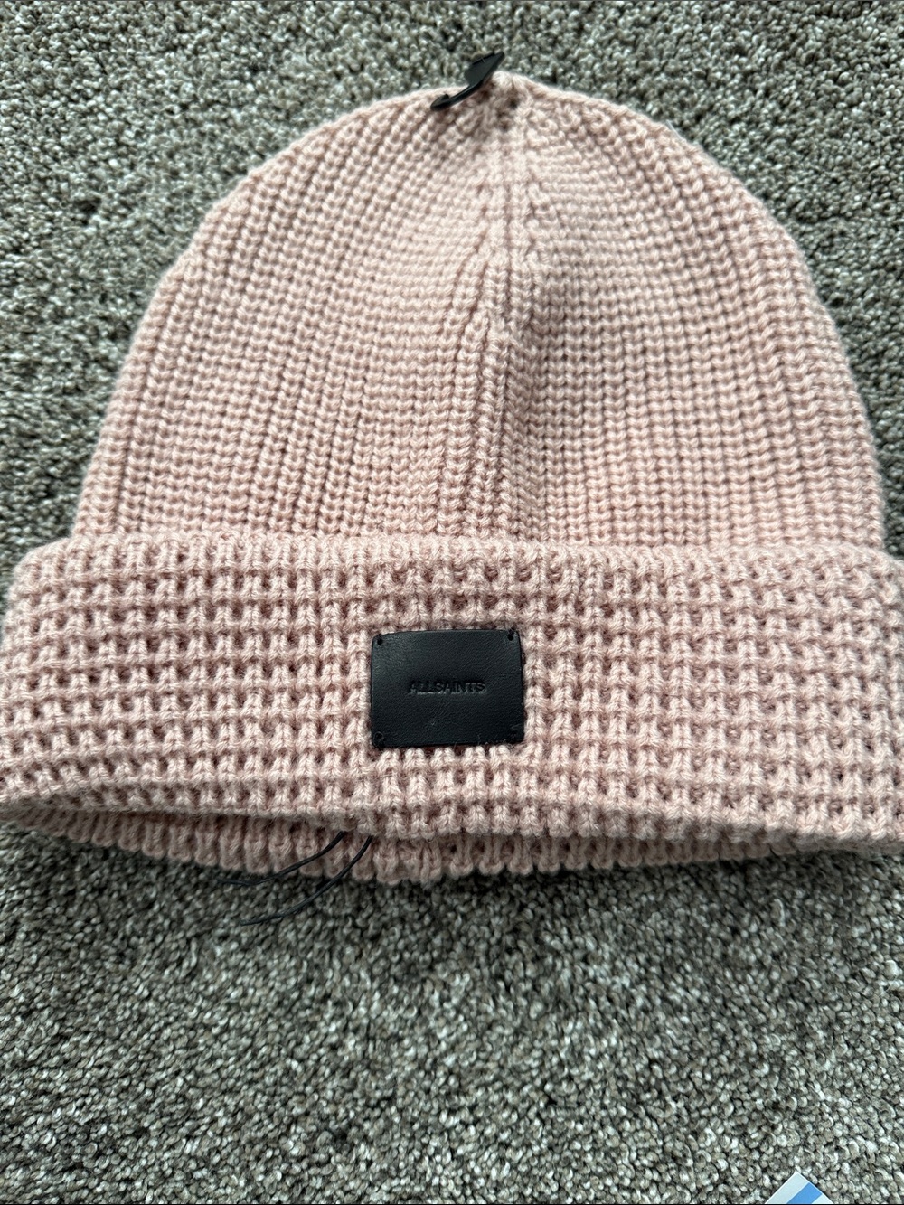 All Saints Blush Pink Waffle-Knit Beanie